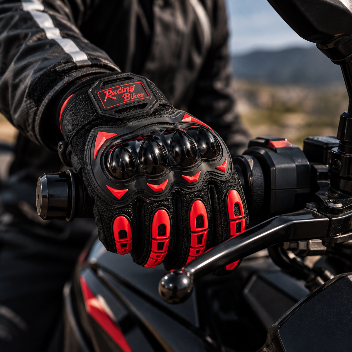 Guante de moto HiBikers verde con protección de nudillos