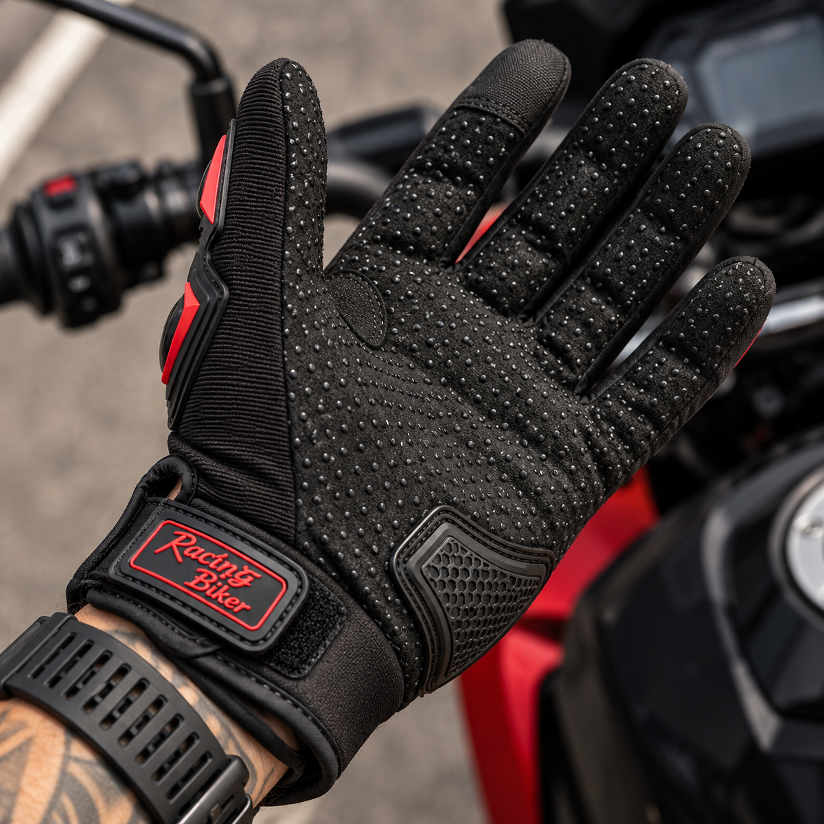 Guante de moto HiBikers naranja con protección de nudillos