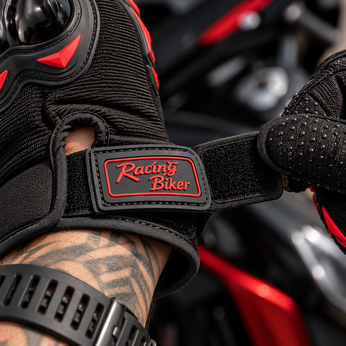 Guante de moto HiBikers negro con protección de nudillos